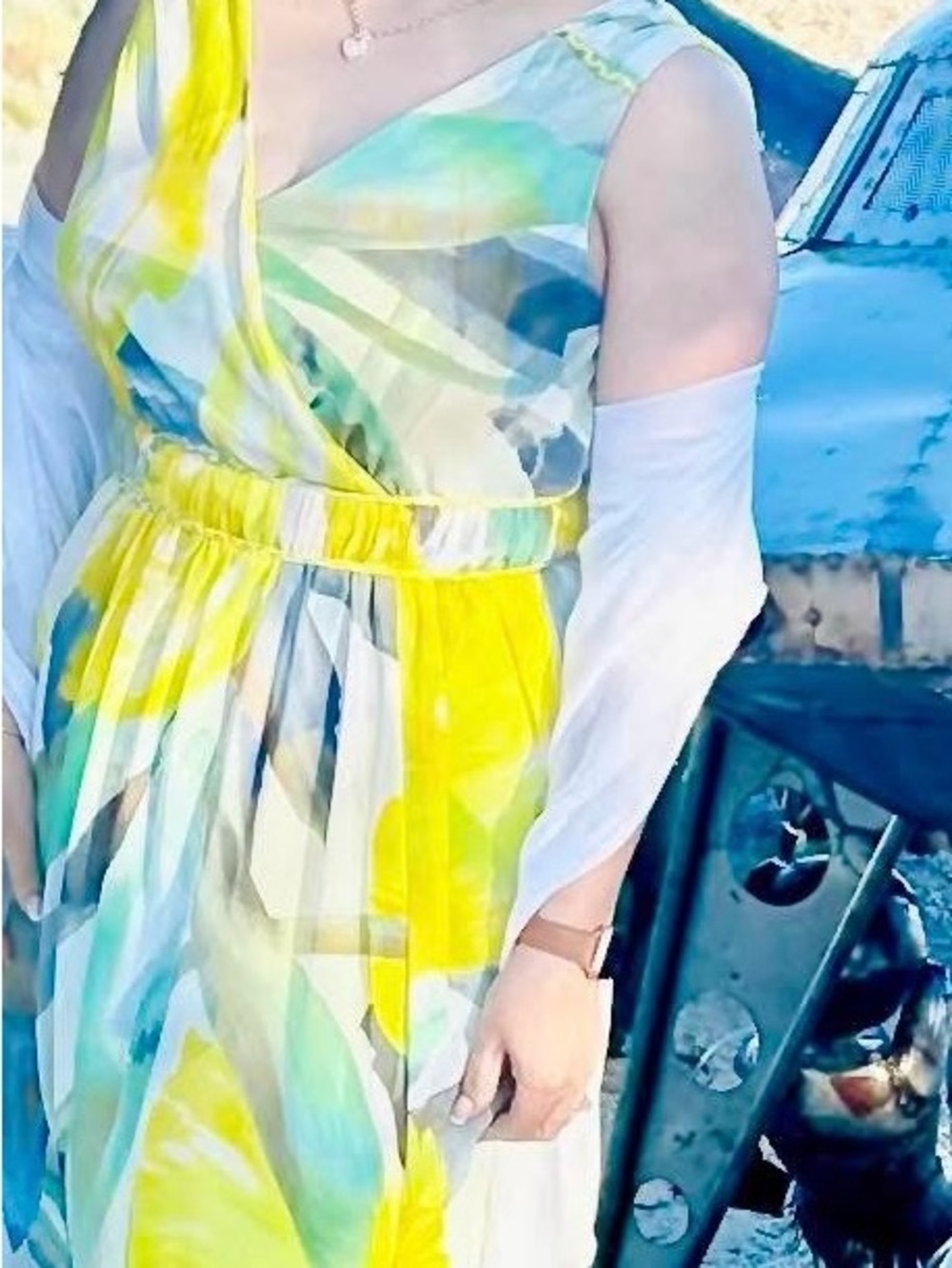 White House Black Market Yellow Floral One-Shoulder Maxi Dress